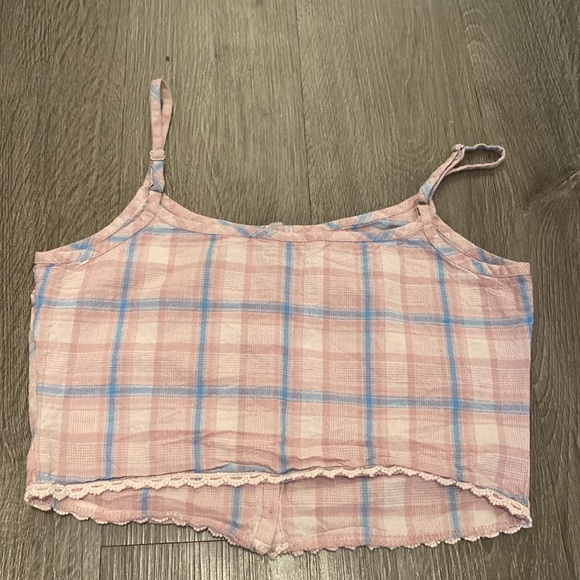 Wet Seal Pink & Blue Plaid Crop Tank Top - Picture 2 of 3